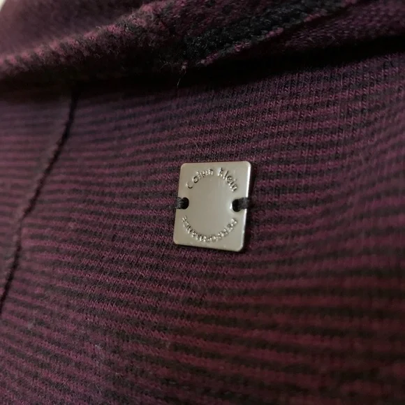 Calvin Klein Performance Stretch Striped Plum Pullover Cowl Neck Sweatshirt, Med - Picture 4 of 6
